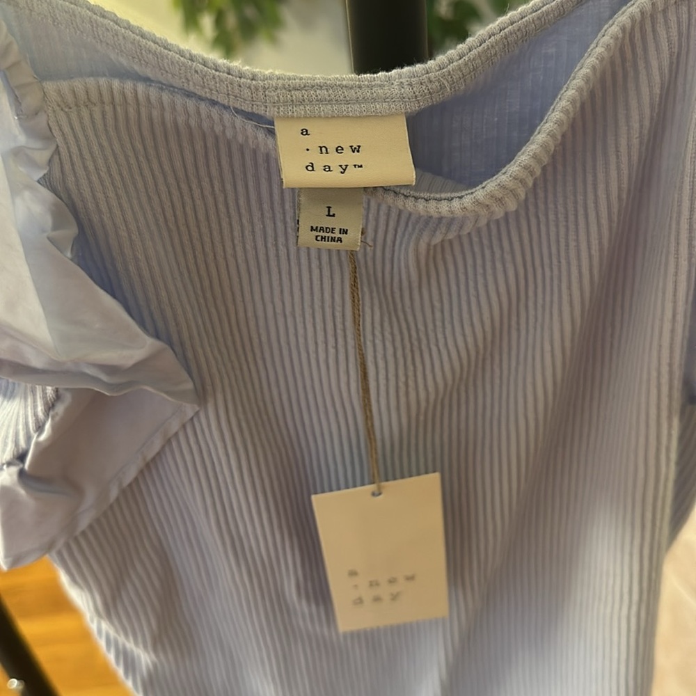 NWT Light Blue Ruffle Sleeve Ribbed Top - Picture 6 of 7